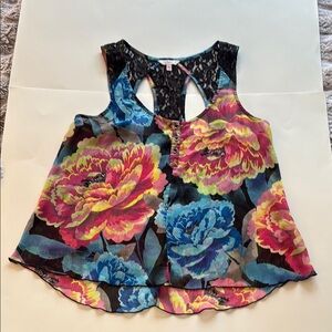 Candies - Floral Sleeveless Top with Lace Detail - L